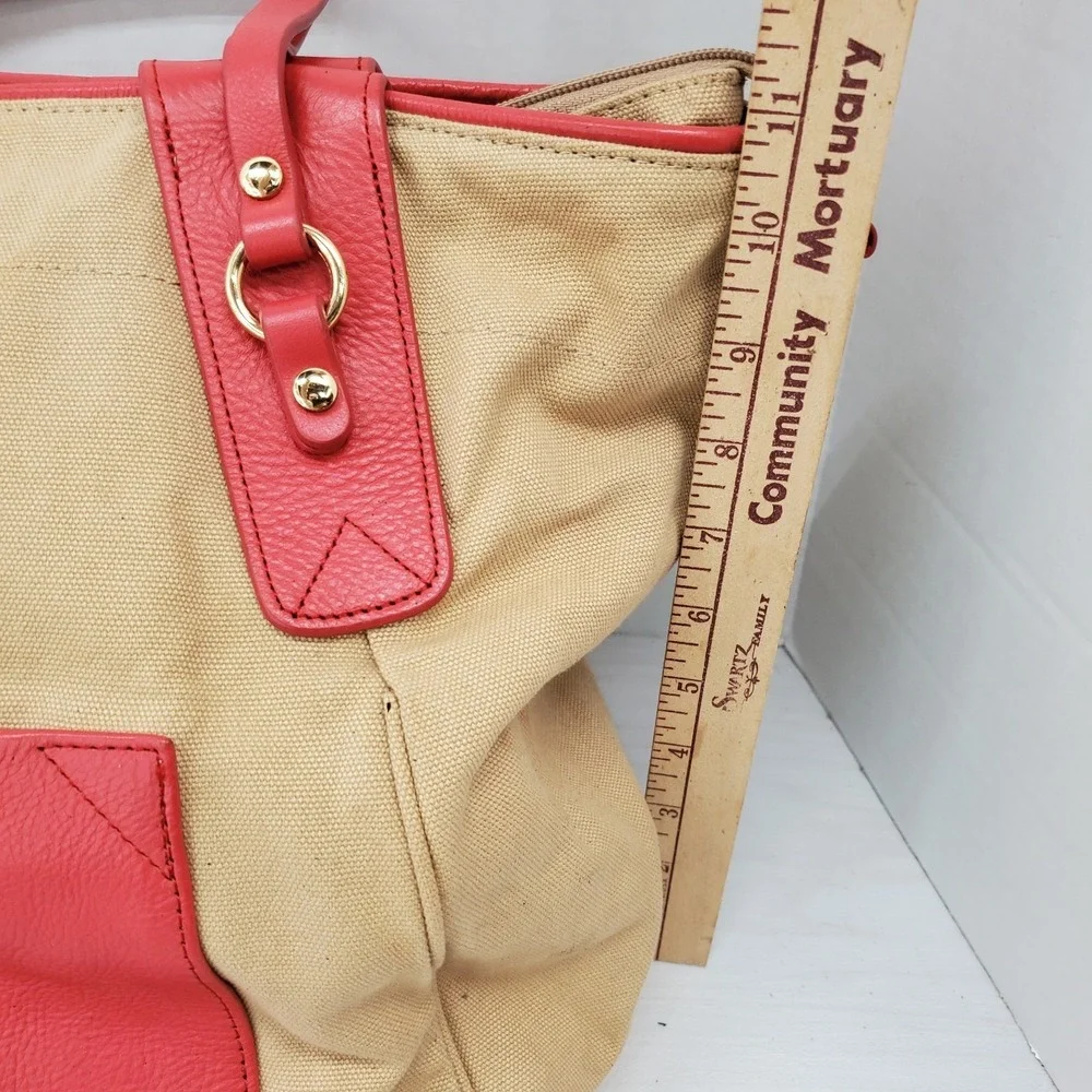 Boulevard Sunday Tote Shopper Carry All Tan Canvas Red Leather Large REDS